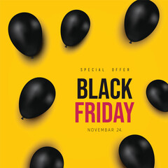 Black Friday Sale Poster with Shiny Balloons. Vector illustration.