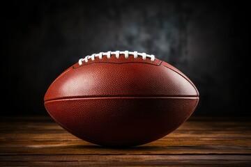 AI generated illustration of A classic American football ball on the wooden surface