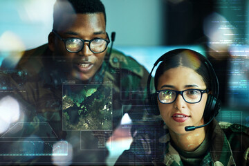Army, communication and double exposure with a user team online for location or tactical strategy....