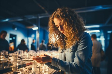 AI generated illustration of a female researcher working in the laboratory of a company