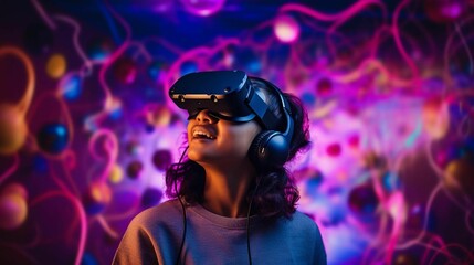 AI generated illustration of a female individual wearing a virtual reality headset