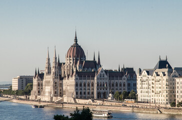 Sunset view of Budapest Parliament, Hungary, stock photo