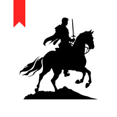Vector silhouette A knight with sword on a horse black isolated on white
