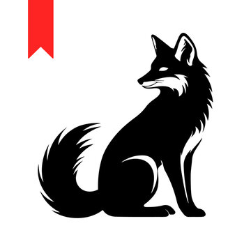 Vector fox silhouette, on white background, isolated, fox logo icon symbol illustration black color
