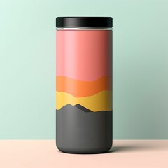 AI generated illustration of A stainless steel thermos cup with a lid