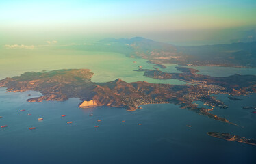 View from an airplane of Salamis Island in Greece.