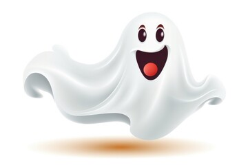 Cute funny cartoon ghost character with eyes and smile on white background. Halloween concept.