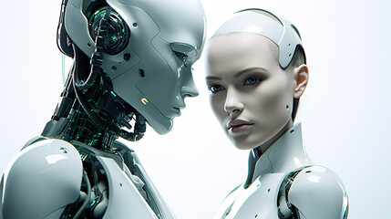 Artificial intelligence, futuristic digital technology humanoid robot face
