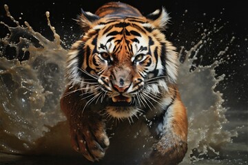 Fototapeta na wymiar Awe-inspiring, ultra-realistic capture of a powerful tiger in the midst of a tense hunt.