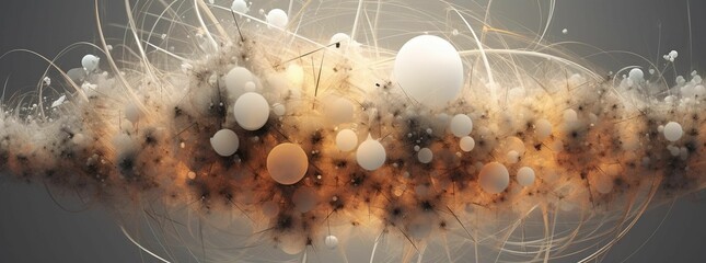 AI generated illustration of an abstract background of white spheres and smoke