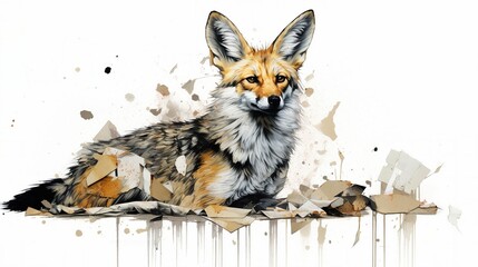 Watercolor painting of a fox with colorful swirls on a white background, AI-generated.