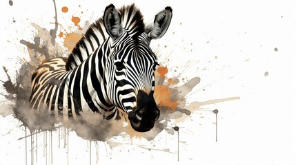 Fototapeta na wymiar Watercolor painting of a zebra with colorful swirls on a white background, AI-generated.
