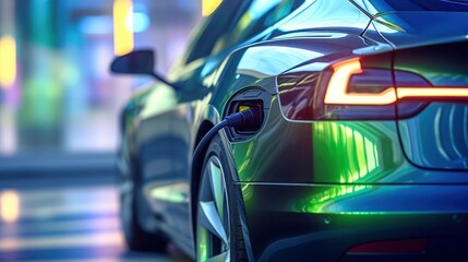 Obraz premium Close-up view of charging battery car