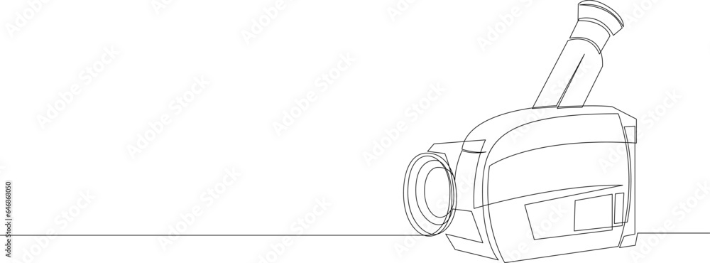 Poster retro camcorder one continuous line drawing. cassette tape video camera recorder drawn by single lin