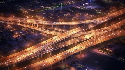 Fototapeta na wymiar aerial view, expressway, motorway, circus intersection, highway at night, top view, city road traffic