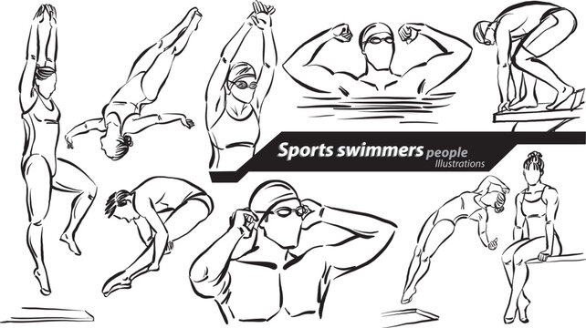 swimmer people career profession work doodle design drawing vector illustration