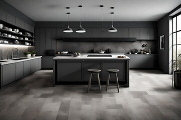 A monochrome kitchen with shades of gray.
