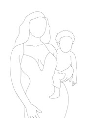 Abstract mother with a child. Minimalistic silhouette of woman holding baby. Mother and child concept.
Abstract portrait drawing with lines, quick sketch, motherhood concept.