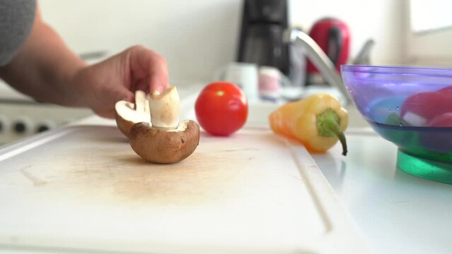Cutting vegetables for preparing salad