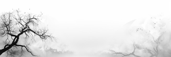 Panoramic background with silhouette of tree and branches