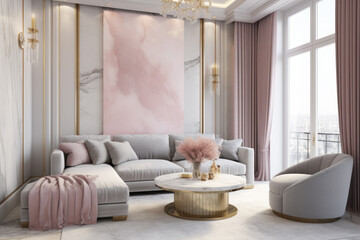 Contemporary Elegance: Modern Living Room with Luxurious Textiles and Accents