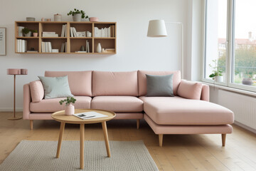 Scandinavian-Inspired Modern Living Room with Neutral Couch and Throw Pillows