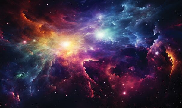 Stunning cosmic nebula featuring a vibrant array of hues from a myriad of stars, AI-generated.
