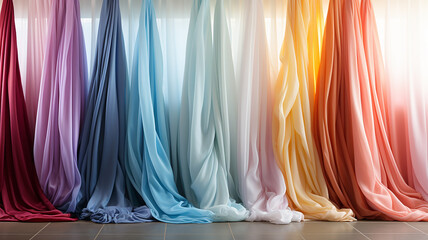 Colorful of fabric background, hanging on the wall with shading color and soft light from the window at backward, 