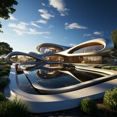 Obraz premium AI generated illustration of a beautiful modern house with a swimming pool