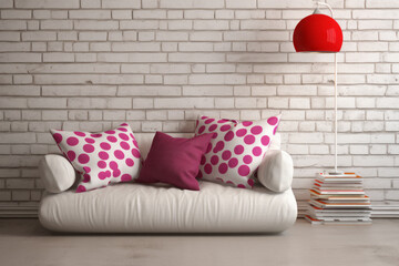 sofa with red pillows