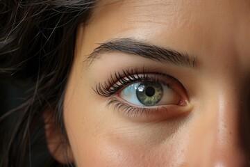 Beautiful human eye and eyebrow, close up on face of young girl