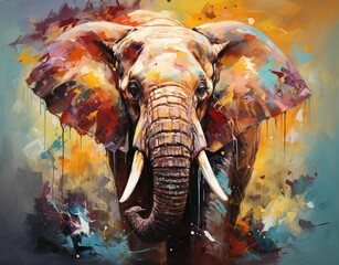 AI generated illustration of a majestic elephant painted with vibrant colors