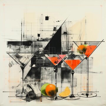 AI generated illustration of an abstract painting of alcoholic cocktails