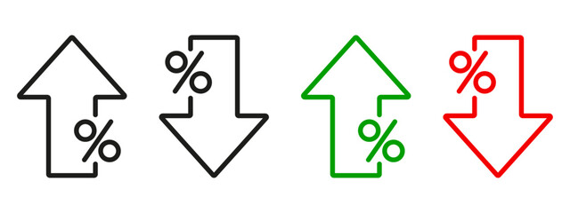 Percent arrow isolated icon in line style. Vector business concept.