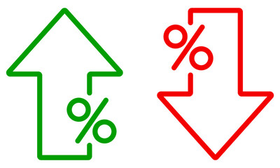 Percent arrow isolated icon in line style. Vector business concept.
