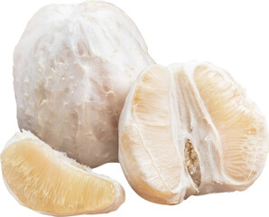 Fresh peeled pomelo, pummelo, isolated on white background.