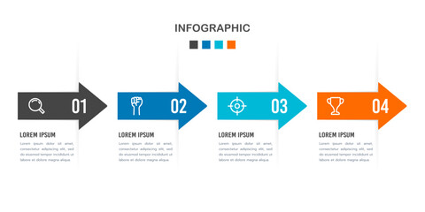 4 steps Infographic arrow with an icon to success. Marketing, strategy, and planning. Vector illustration.