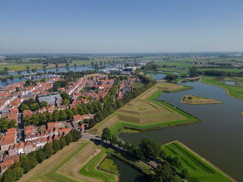 Aerial view of the fortress town of Heusden, province of 'Noord-Brabant', the Netherlands