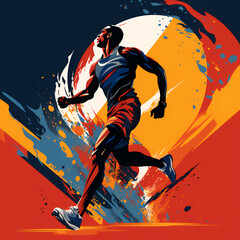 In a dynamic vector illustration inspired by American design, a single person is portrayed in an action - packed scene