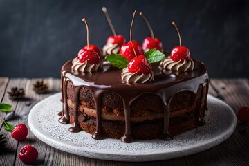 chocolate cake with cherries