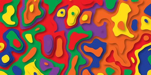 Paper cut 3d render topography abstract ,beautiful color palette colors, waves and layers, flat fiber structures, holes, macro texture digital art ,background for desktop, vector illustration