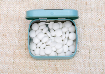 high angle view of an open mints box