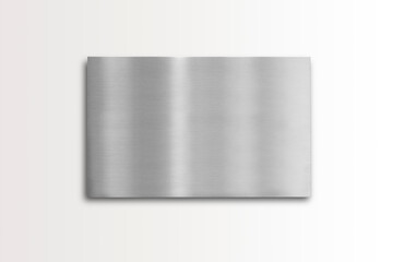 Blank polished silver colored name plate on background to add text, names or logos. Metallic company door sign mockup. 3d rendering.