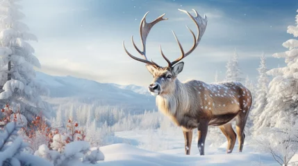 Lichtdoorlatende gordijnen Toilet Photo of a majestic reindeer in a winter wonderland created with Generative AI technology