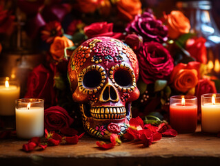 Decorated skull for Day of the Dead festival - ai generative