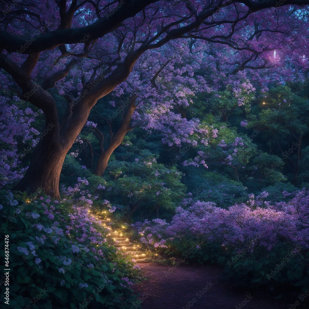 Poster beautiful garden, there is also various trees - ai generative