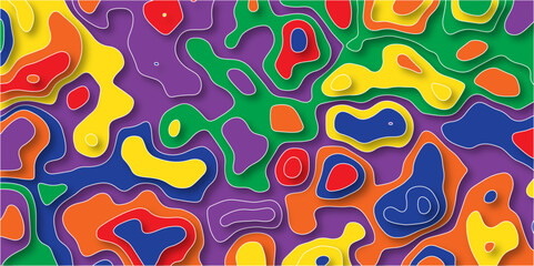 Paper cut 3d render topography abstract ,beautiful color palette colors, waves and layers, flat fiber structures, holes, macro texture digital art ,background for desktop, vector illustration
