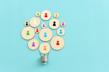 image of wooden cubes with people figures, human resources, leadership and management concept