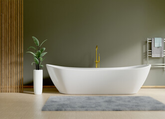 Mock up bathroom with white bathtub, 3d illustration rendering