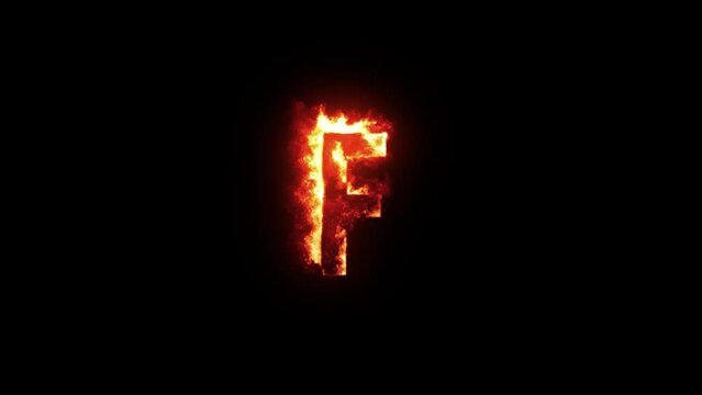 Letter F on fire. Realistic render. Seamless loop.